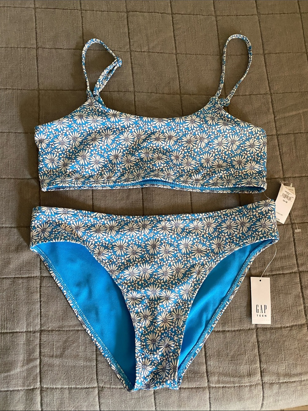GAP Kids Blue White Daisy Print Bikini Set 14/16